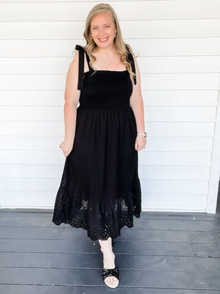 Blakely Black Eyelet Midi Dress | Sisterhood Style Boutique