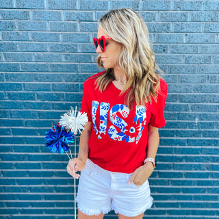 Red Floral USA Graphic Tee