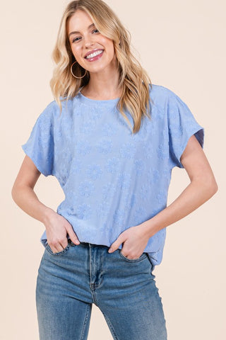 Tess Textured Floral Knit Tee Blue | Sisterhood Style Boutique