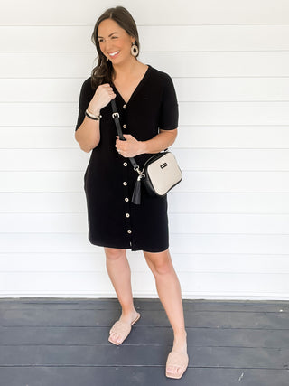 Evie Black Knit Button Down Casual Dress | Sisterhood Style Boutique