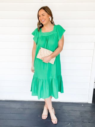 Juniper Green Square Neck Midi Dress | Sisterhood Style Boutique