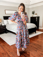 Load image into Gallery viewer, Natalie Navy Floral Midi Dress | Sisterhood Style Boutique