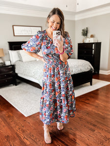 Natalie Navy Floral Midi Dress | Sisterhood Style Boutique