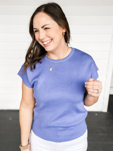 Bethany Blue Short Sleeve Sweater Knit Top | Sisterhood Style Boutique