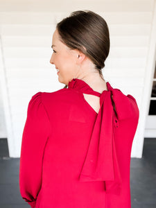 Collins Crimson Red Dress Close Up Back view of tie | Sisterhood Style Boutique