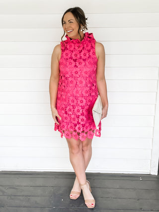 Madison Pink Floral Lace Dress with Back Bow Tie