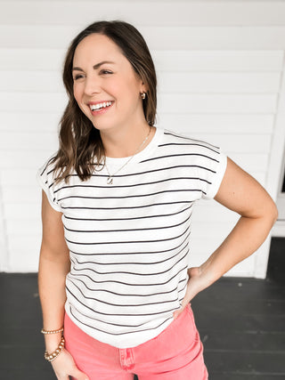 Liv Striped Short Sleeve Sweater Knit Top | Sisterhood Style Boutique