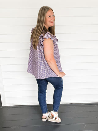 Savannah Gingham Print Flutter Sleeve Top | Sisterhood Style Boutique