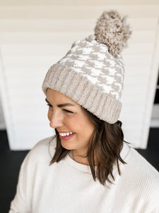 Dreamy Soft Houndstooth Pom Pom Beanie Hat | Sisterhood Style Boutique