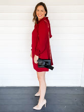 Load image into Gallery viewer, Collins Crimson Red Dress Side View with White Background | Sisterhood Style Boutique