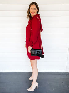 Collins Crimson Red Dress Side View with White Background | Sisterhood Style Boutique