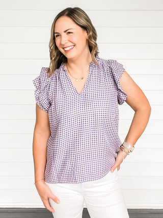 Savannah Gingham Print Flutter Sleeve Top | Sisterhood Style Boutique