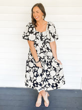 Load image into Gallery viewer, Brianna Black Floral Midi Dress | Sisterhood Style Boutique