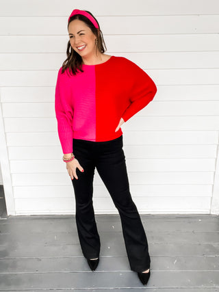 Samantha Pink & Red Color Block Sweater | Sisterhood Style Boutique