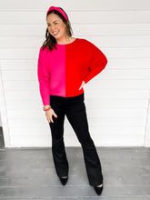 Load image into Gallery viewer, Samantha Pink &amp; Red Color Block Sweater | Sisterhood Style Boutique