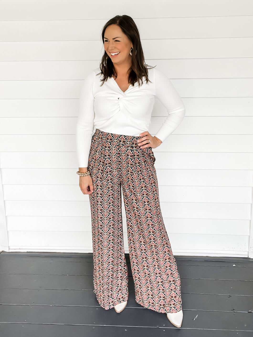 Nora Navy Print Wide Leg Pants | Sisterhood Style Boutique