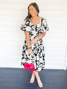 Brianna Black Floral Midi Dress | Sisterhood Style Boutique