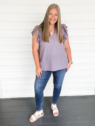 Savannah Gingham Print Flutter Sleeve Top | Sisterhood Style Boutique