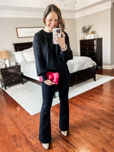 Nancy Soft Black Sweater with Bead Detail Mirror Selfie | Sisterhood Style Boutique