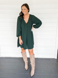 Vera Emerald Green Bubble Sleeve Dress | Sisterhood Style Boutique