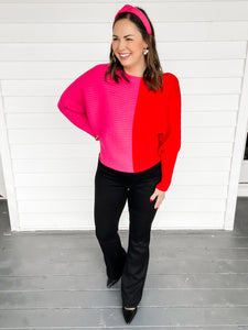 Samantha Pink & Red Color Block Sweater | Sisterhood Style Boutique