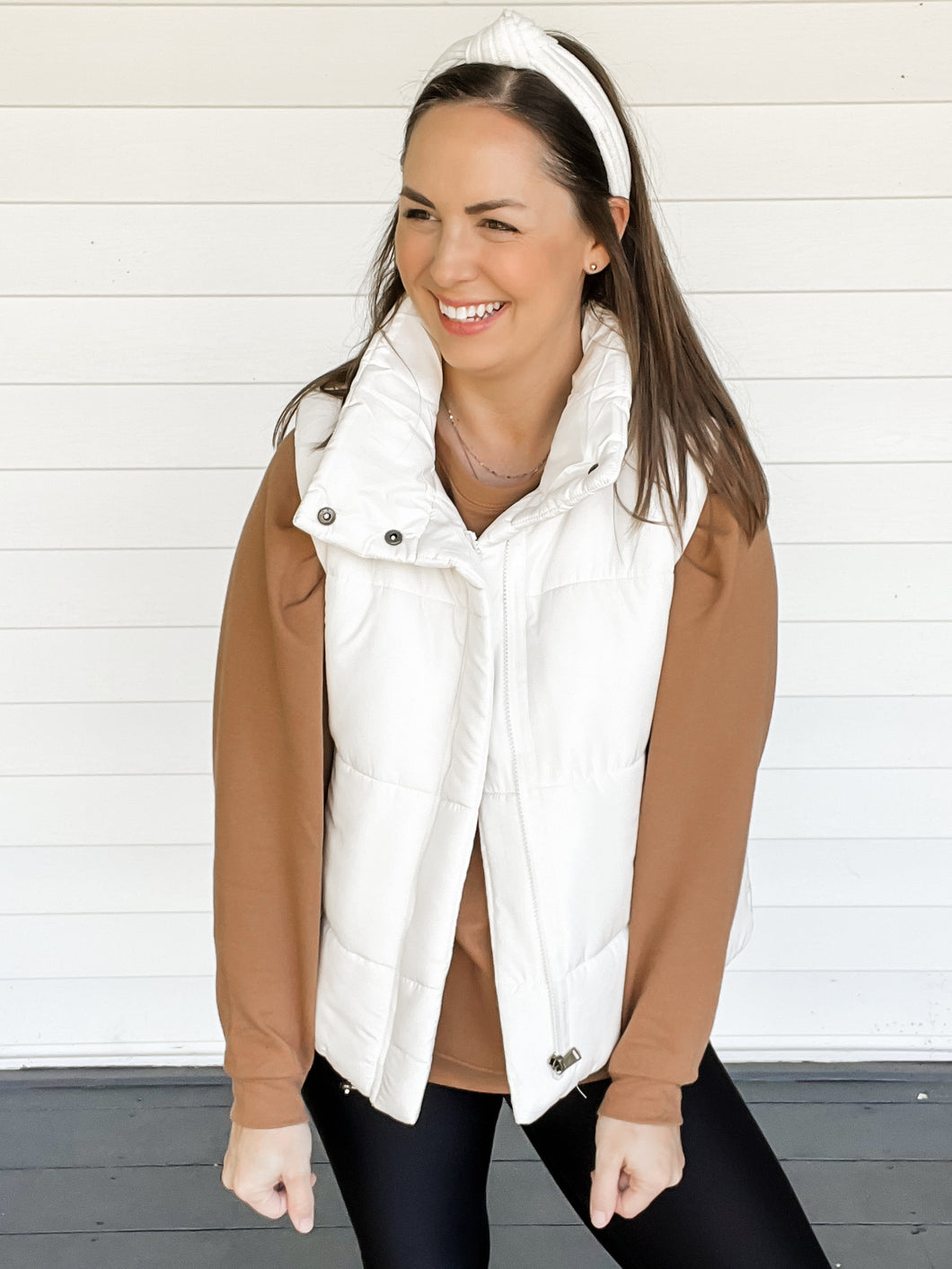 Ivory Zip Up Puffer Vest | Sisterhood Style Boutique