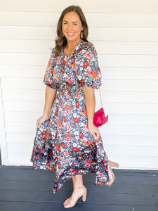 Natalie Navy Floral Midi Dress | Sisterhood Style Boutique