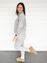 Load image into Gallery viewer, Caitie Cozy Grey Half Zip Pullover with matching Caitie joggers side view