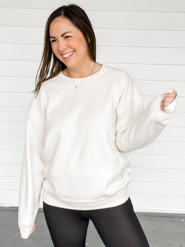 Cassie Cozy Oversized Ivory Sweatshirt Close Up
