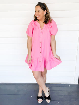 Padma Button Front Pink Dress | Sisterhood Style Boutique