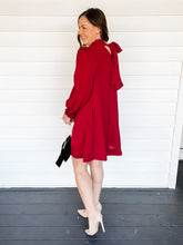 Load image into Gallery viewer, Collins Crimson Red Dress Back view with White Background | Sisterhood Style Boutique