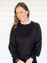 Load image into Gallery viewer, Nancy Soft Black Sweater with Bead Detail Close Up with white background | Sisterhood Style Boutique