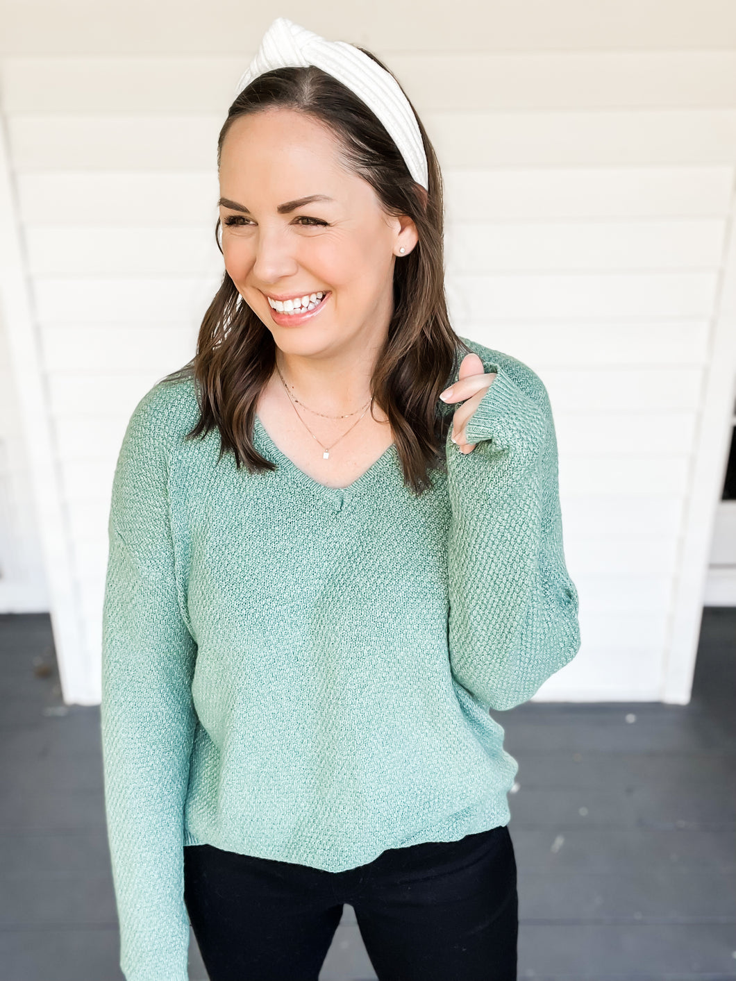 Waverly Waffle Knit Jade Green Soft Sweater | Sisterhood Style Boutique