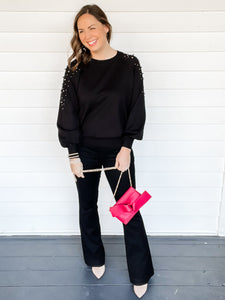Nancy Soft Black Sweater with Bead Detail with White Background | Sisterhood Style Boutique