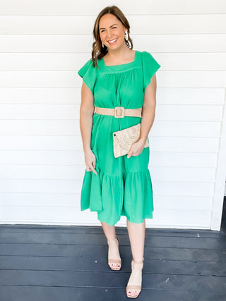 Juniper Green Square Neck Midi Dress | Sisterhood Style Boutique