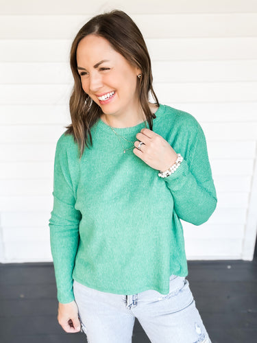 Sara Green Grey Beige Soft Rib Knit Top | Sisterhood Style Boutique