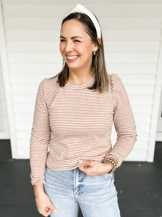 Ginger Striped Knit Long Sleeve Top in Pumpkin Close Up | Sisterhood Style Boutique