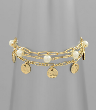 Gold Coin & Pearl Bracelet Set | Sisterhood Style Boutique