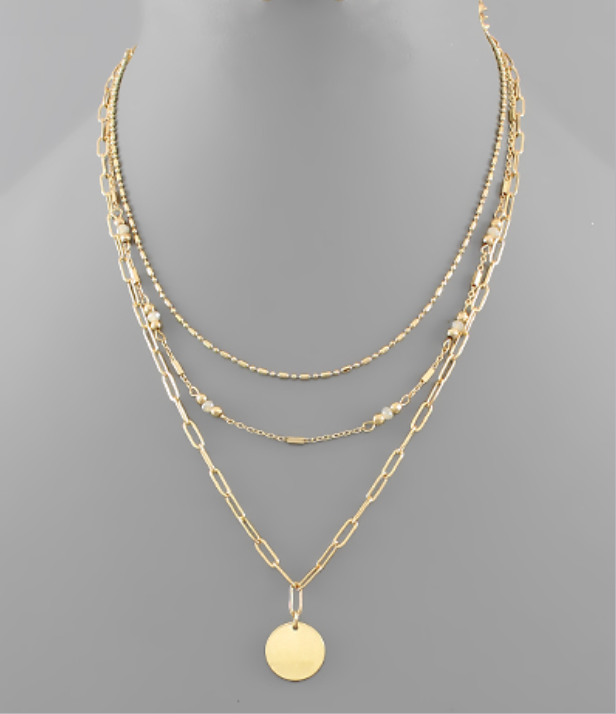 Gold Disc and Bead Layered Necklace
