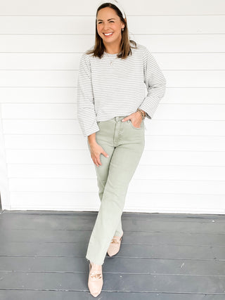 Grey Striped Knit Top Front View 2 | Sisterhood Style Boutique