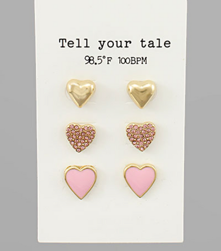 Heart Trio Earrings Gift Set in Pink | Sisterhood Style Boutique