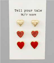 Load image into Gallery viewer, Heart Trio Earrings Gift Set in Red | Sisterhood Style Boutique