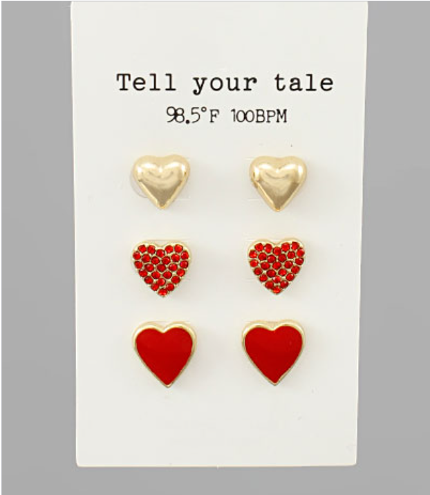 Heart Trio Earrings Gift Set in Red | Sisterhood Style Boutique