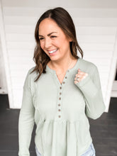 Load image into Gallery viewer, Sage Green Waffle Knit Long Sleeve Top | Sisterhood Style Boutique