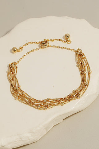 Layered Dainty Chain Strands and Beads Bracelet