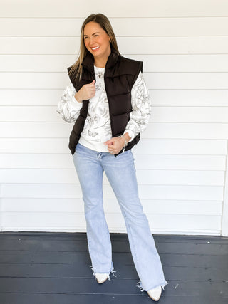 Lyla Black Toile Print Sweatshirt Full Length with Vest | Sisterhood Style Boutique