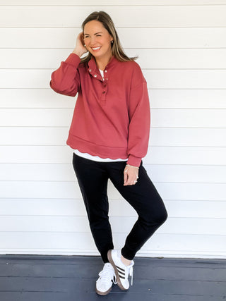 Marsala Scalloped Scuba Sweatshirt Front Full Length | Sisterhood Style Boutique