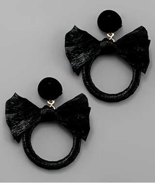Raffia Wrapped Bow Earrings in Black | Sisterhood Style Boutique