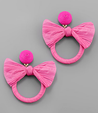 Raffia Wrapped Bow Earrings in Pink | Sisterhood Style Boutique