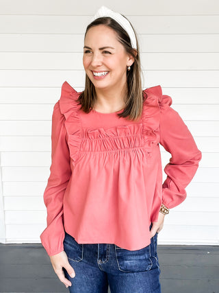 Rose Ruffle Sueded Top Close Up | Sisterhood Style Boutique